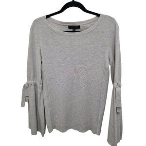 Banana Republic Women's XS Gray/Cream Extra Fine Merino Wool‎ Sweater Tie Detail